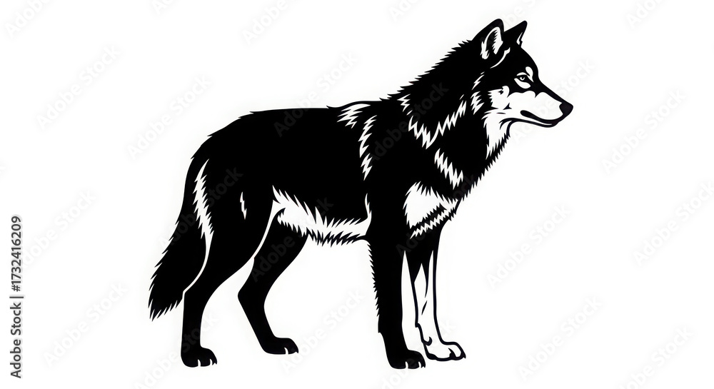 Obraz premium Majestic Black Wolf Standing Proudly Against White Background