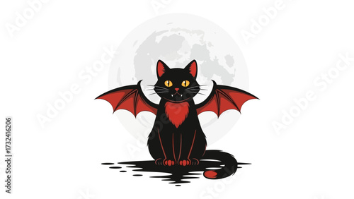 Spooky Cat with Wings under the Moon: A charming, yet spooky illustration of a black cat with wings under a full moon. It's a festive and creative design, perfect for celebrating Halloween.
