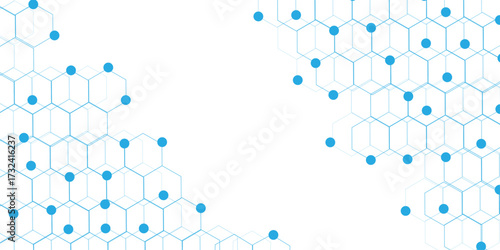 Abstract white background with blue hexagons seamless pattern and geometric in vector design. Futuristic blue neon honeycombs. Modern technology design .Minimal style website banner, decoration .
