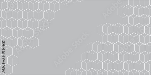 Abstract white background with gold hexagons seamless pattern and geometric in vector design. Futuristic blue neon honeycombs. Modern technology design .Minimal style website banner, decoration .