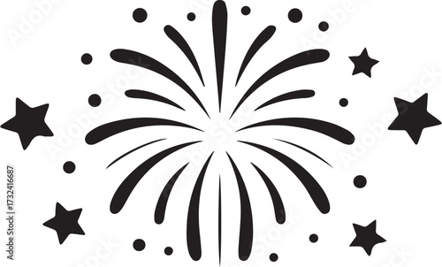 Vector art of black firework burst with stars