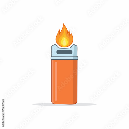 Orange Lighter with Bright Flames Vector Illustration. Fire, Ignition, and Smoking Accessory