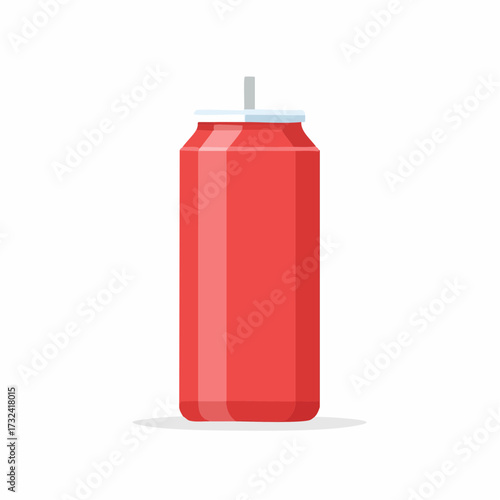 Simple flat red soda can with a straw for refreshing drinks
