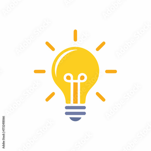 Glowing Yellow Lightbulb Icon, Idea Inspiration Symbol, Creative Solutions Concept