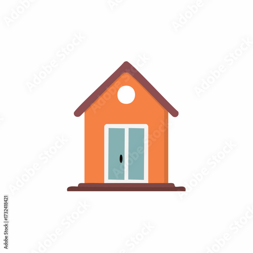 Illustration of a House with Orange Exterior and Blue Doors against White Background