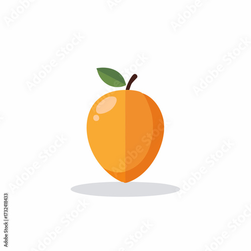 Cartoon apricot illustration with green leaf isolated on white background.