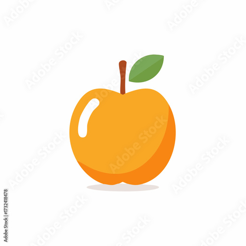 Vibrant cartoon illustration of an orange fruit with a green leaf, minimalist design.