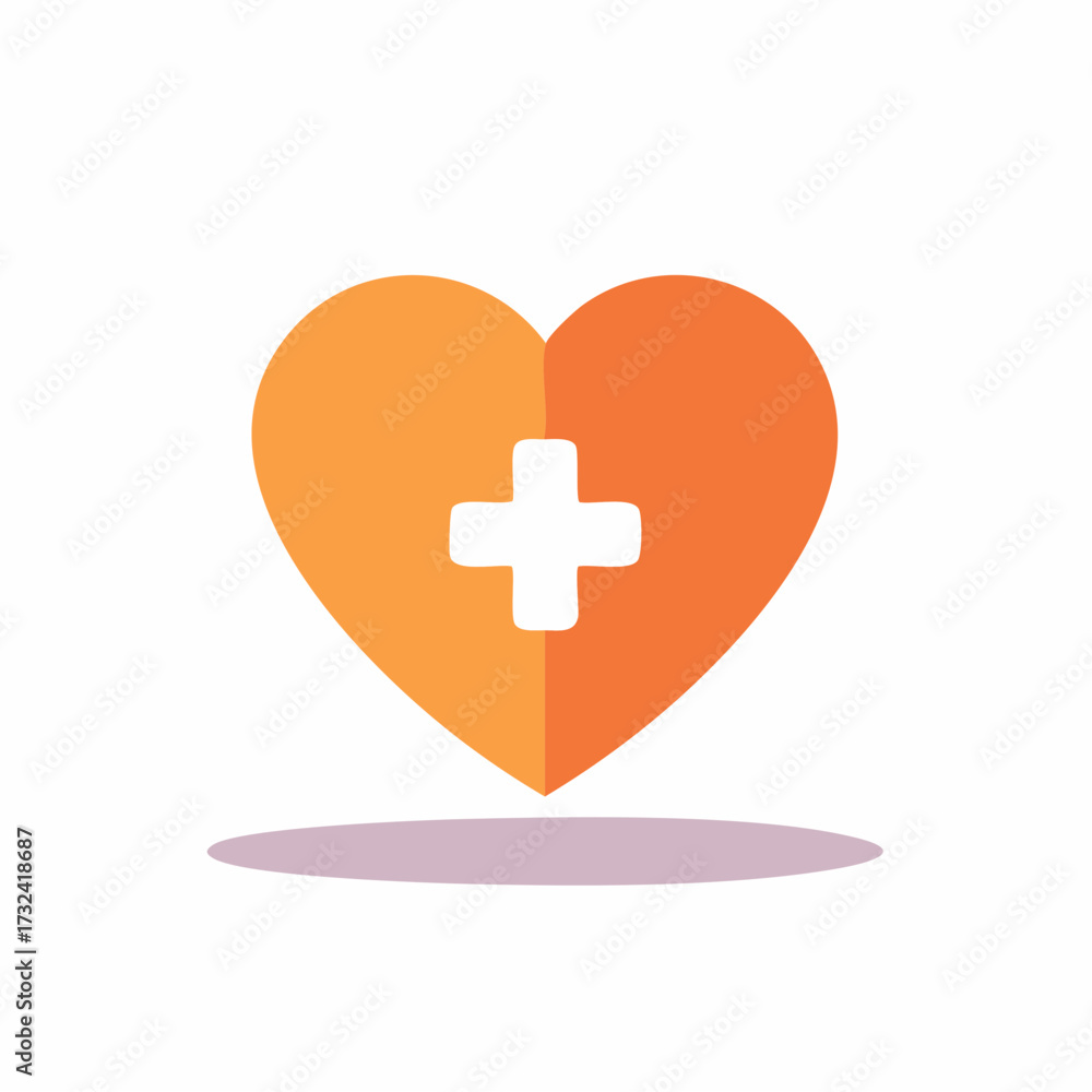 Fototapeta premium Orange heart symbol with medical cross inside. Health care and help concept.