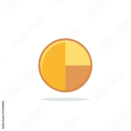 Golden coin divided into three unequal portions with a subtle shadow underneath