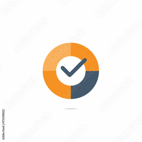 Check mark in segmented circle illustration for business progress and task completion