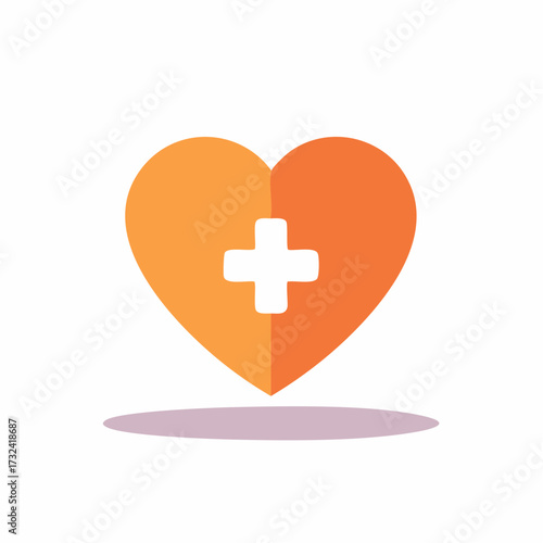 Orange heart symbol with medical cross inside. Health care and help concept.