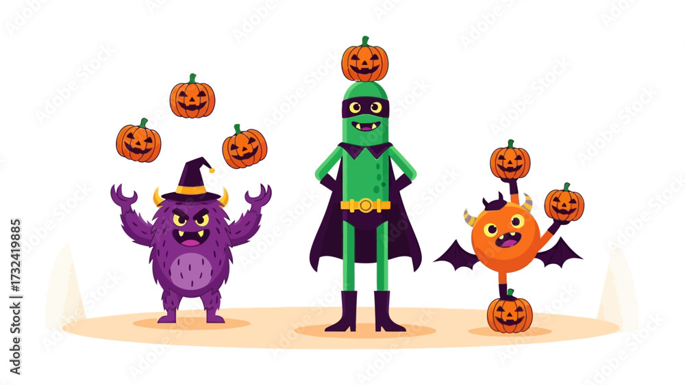 custom made wallpaper toronto digitalSpooky Halloween Characters: Adorable monsters and creatures gather together, featuring a superhero with pumpkin. conveying the spirit of Halloween.