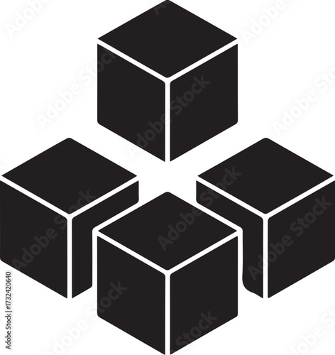 Vector art of four black cubes stacked in a pyramid shape