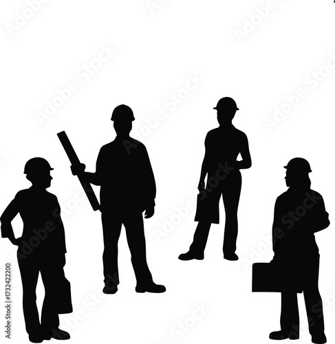 Group of construction workers in silhouette
