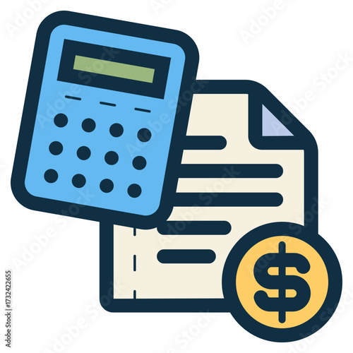 accounting with calculator file and dollar coin icon