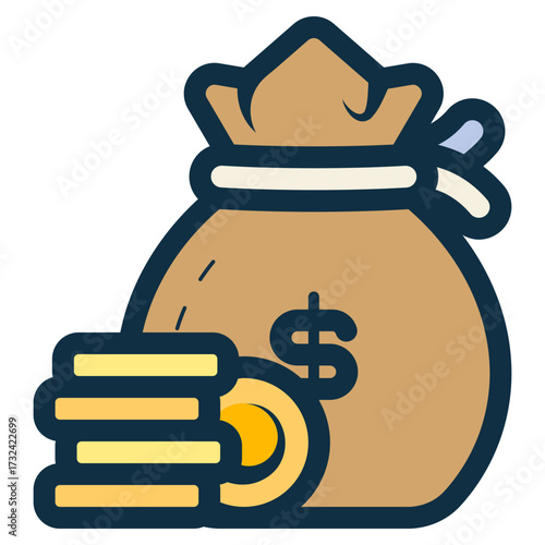 coin stack with dollar money bag icon