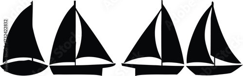 Four sailboats in a row silhouette