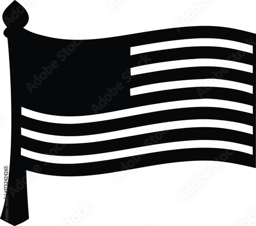 Waving american flag silhouette on white background