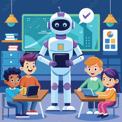 Artificial Intelligence Robot Teaching Students in Modern Technology Education Classroom