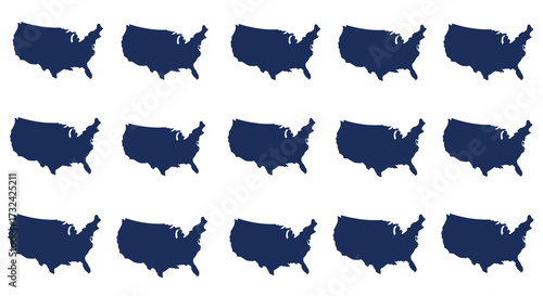 Minimalist graphic pattern of the United States map repeated in a grid, representing the nation and its identity