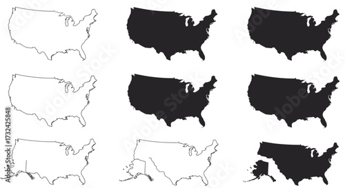 United States Maps Outlines, Silhouettes, and Variations, Depicting the Contiguous States