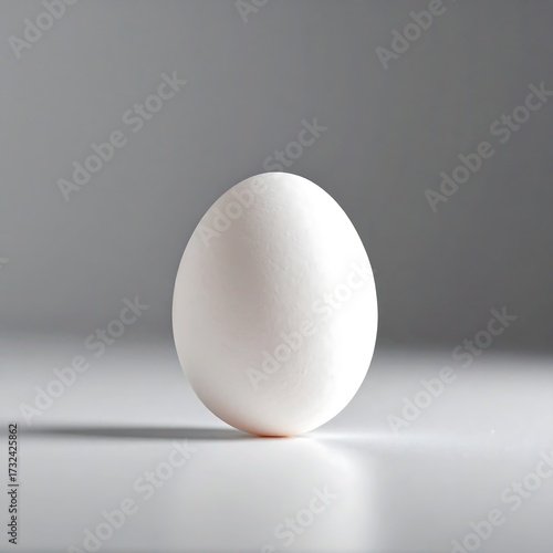 Single white egg on a plain surface