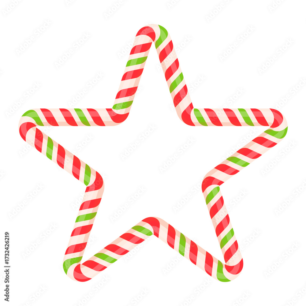 Fototapeta premium Star candy frame. Christmas decoration. Striped candy shape. Vector illustration isolated on white.