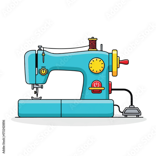 Vintage Sewing Machine Illustration with Bobbin and Foot Pedal