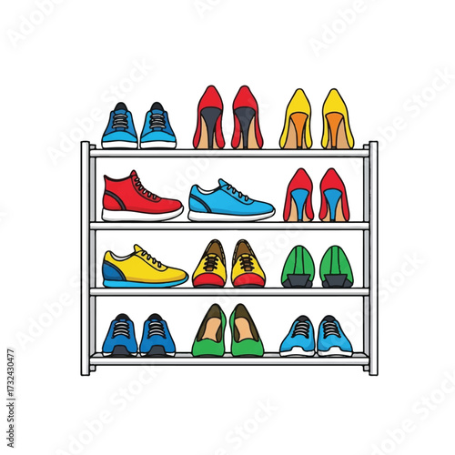 Colorful Shoe Rack Illustration
