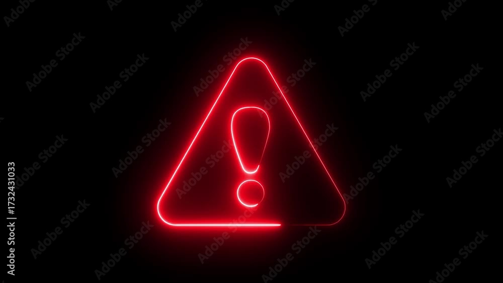 Neon warning attention icon animation glowing neon red color danger ...