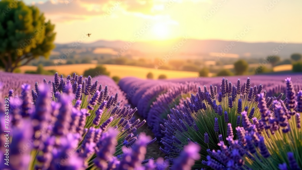 Naklejka premium Lavender field at sunset in provence