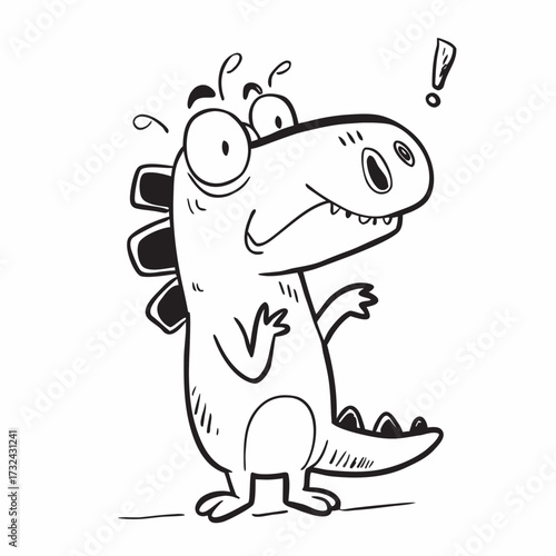 Cartoon Alligator Surprised: A whimsical cartoon of a surprised alligator with an exclamation mark, drawn in a clean and playful style, making it a great option for children's books.