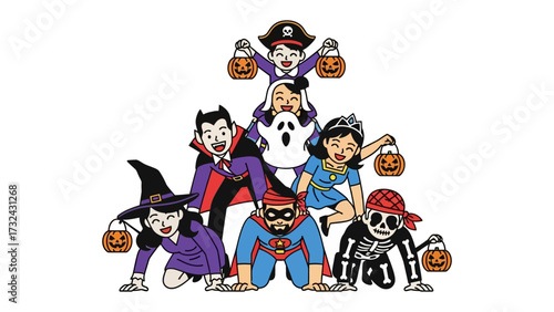 Halloween Costume Crowd: A vibrant assembly of individuals in fanciful costumes, ready for a night of trick-or-treating and eerie festivities.