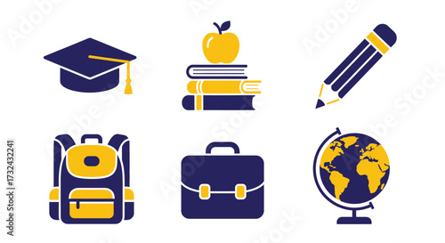 School and education icon set in flat style