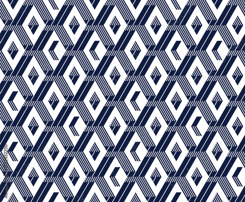 Cubes seamless pattern, abstract 3D optic background, trippy isometric linear polygon endless wallpaper, surreal effect black and white tiling pattern.