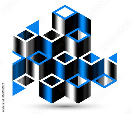 Isometric 3D cubes vector abstract geometric background, abstraction art polygonal graphic design wallpaper, cubic shapes and forms composition lowpoly style.