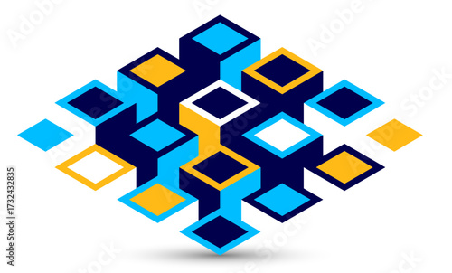 3D isometric cubic design vector geometric abstract background, modern city abstraction theme, construction buildings and blocks look like shapes, polygonal style.