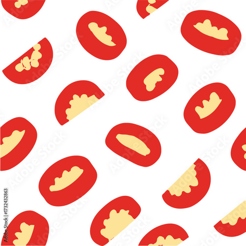 Tomato slices seamless pattern on white background fresh food illustration