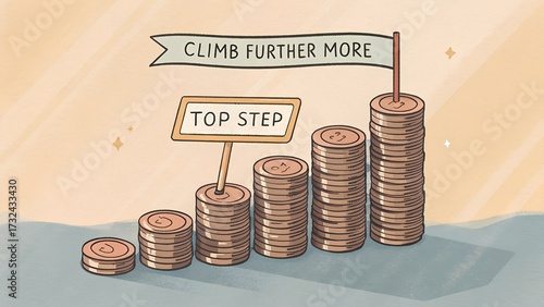Progression represented by stacks of coins climbing higher