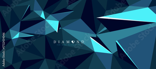 Diamond crystal dark polygonal vector abstract background, 3D low poly black blue abstraction, triangular structure gemstone wallpaper, luxury theme.