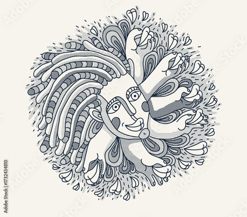 Abstract face vector art, illustration of face stylized artistic style, human abstraction art, surreal and bizarre portrait.