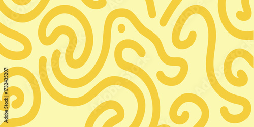 Cheerful yellow abstract art featuring continuous, rounded, flowing lines creating a hypnotic labyrinth pattern for modern graphic design