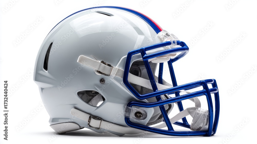 Naklejka premium Close up of classic american football helmet isolated on white background sports equipment safety gear for training and game concept