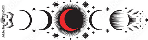 Moon phases with star vector cosmic astronomy and lunar cycle
