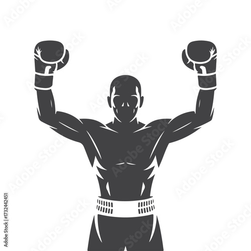 Boxer silhouette standing with both arms raised in winning celebration vector art