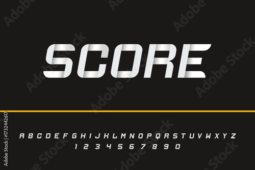 Score Font. Dynamic Sport Display Typeface Inspired by Stadium Scoreboards and Digital Numbering. Perfect for Team Logos, Jerseys, Tournaments, and Athletic Branding. Vector Illustration.