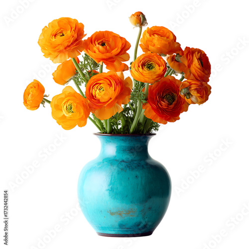 Orange Ranunculus in Turquoise Vase