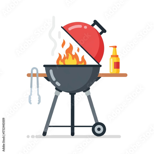 Barbecue Grill with Flames and Sauce Illustration