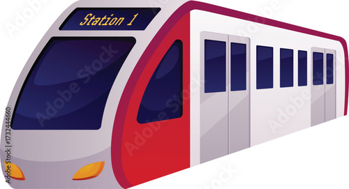High speed metro train, cartoon railway train, public subway rapid transport vector flat illustration isolated, tramway