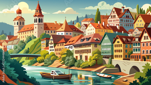 Tuebingen, old city view by the Riverfront Neckar. Tübingen, Germany